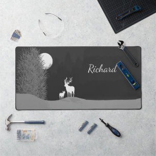 Herten op Moon Lit Hill Persoonlijk Bureaumat