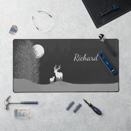Herten op Moon Lit Hill Persoonlijk Bureaumat (Werkstation)