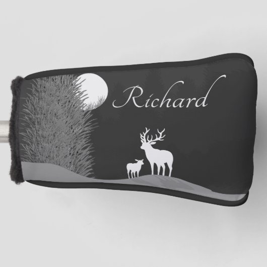 Herten op Moon Lit Hill Persoonlijk Golfheadcover (Voorkant)