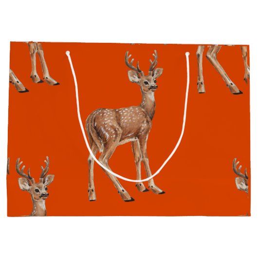 Herten op rood groot cadeauzakje (Achterkant)