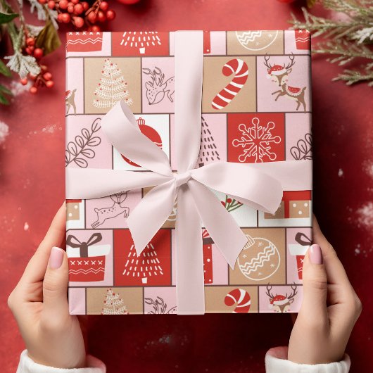 Herten Ornament kerstboom sneeuwvlokpatroon Cadeaupapier