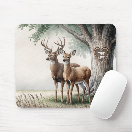 Herten paar met boom hart liefde tekst muismat (Met muis)