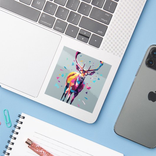 Herten pop kunst sticker (Laptop met iPhone)