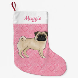 Herten Pug Hond Mopshond en Roze Harten Met Naam Kleine Kerstsok
