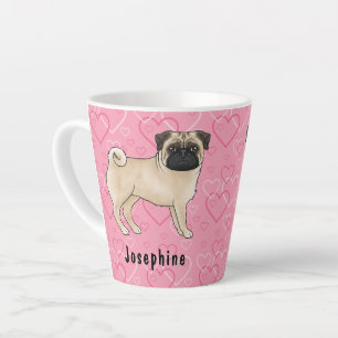 Herten Pug Hond Mopshond en Roze Harten Met Naam Latte Mok