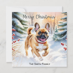 Herten Ree Franse Bulldog In Sneeuw Prettig Kerstf Feestdagenkaart