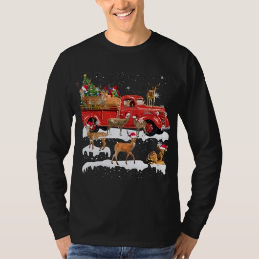 Herten rijden Rode Vrachtwagen Vrolijk Kerstmis X- T-shirt (Voorkant)