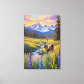 Herten Rocky Mountain Meadow Wildflower Schilderij Canvas Afdruk (Voorkant)