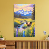 Herten Rocky Mountain Meadow Wildflower Schilderij Canvas Afdruk (Insitu (Woonkamer))