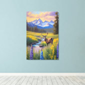 Herten Rocky Mountain Meadow Wildflower Schilderij Canvas Afdruk (Insitu (Houten vloer))