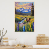 Herten Rocky Mountain Meadow Wildflower Schilderij Poster (Keuken)