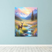 Herten Rocky Mountain Spring Meadow Sunrise schild Canvas Afdruk (Insitu (Houten vloer))