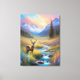 Herten Rocky Mountain Spring Meadow Sunrise schild Canvas Afdruk