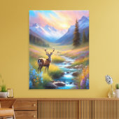 Herten Rocky Mountain Spring Meadow Sunrise schild Canvas Afdruk (Insitu (Woonkamer))