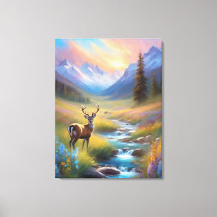 Herten Rocky Mountain Spring Meadow Sunrise schild Canvas Afdruk