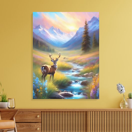 Herten Rocky Mountain Spring Meadow Sunrise schild Canvas Afdruk (Insitu (Woonkamer))