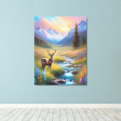 Herten Rocky Mountain Spring Meadow Sunrise schild Canvas Afdruk (Insitu (Houten vloer))