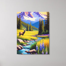 Herten Rocky Mountain Spring Meadow Sunshine Lupin Canvas Afdruk