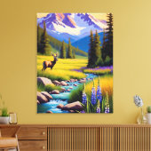 Herten Rocky Mountain Spring Meadow Sunshine Lupin Canvas Afdruk (Insitu (Woonkamer))