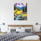 Herten Rocky Mountain Spring Meadow Sunshine Lupin Canvas Afdruk (Insitu (Slaapkamer))