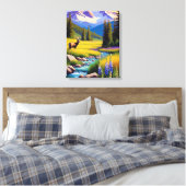 Herten Rocky Mountain Spring Meadow Sunshine Lupin Canvas Afdruk (Insitu (Slaapkamer))