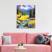 Herten Rocky Mountain Spring Meadow Sunshine Lupin Canvas Afdruk (Insitu (Woonkamer))
