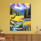 Herten Rocky Mountain Spring Meadow Sunshine Lupin Canvas Afdruk (Insitu (Woonkamer))