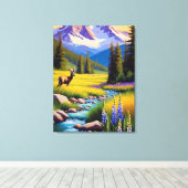 Herten Rocky Mountain Spring Meadow Sunshine Lupin Canvas Afdruk (Insitu (Houten vloer))