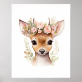 Herten Roze Bloem Meisje Slaapkamer Print Poster (Voorkant)