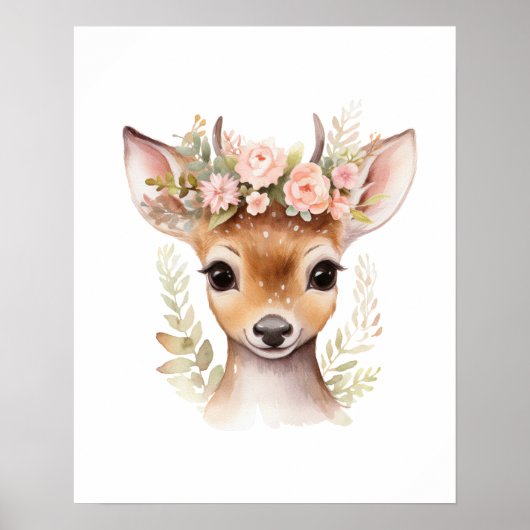 Herten Roze Bloem Meisje Slaapkamer Print Poster (Voorkant)