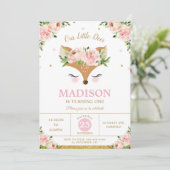 Herten Roze Bloemen Woodland Dieren Verjaardagsfee Kaart (Staand voorkant)