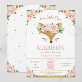 Herten Roze Bloemen Woodland Dieren Verjaardagsfee Kaart (Voorkant / Achterkant)