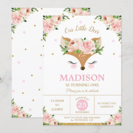 Herten Roze Bloemen Woodland Dieren Verjaardagsfee Kaart