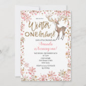 Herten Roze Glitter Winter Verjaardag Uitnodiging (Voorkant)