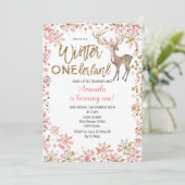 Herten Roze Glitter Winter Verjaardag Uitnodiging (Staand voorkant)