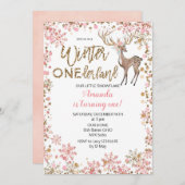 Herten Roze Glitter Winter Verjaardag Uitnodiging (Voorkant / Achterkant)