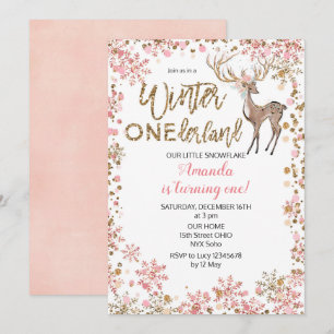 Herten Roze Glitter Winter Verjaardag Uitnodiging