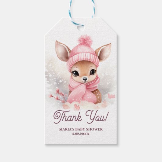 Herten Roze Pet Sjaal WINTER Wonderland Baby Party Cadeaulabel (Voorkant)