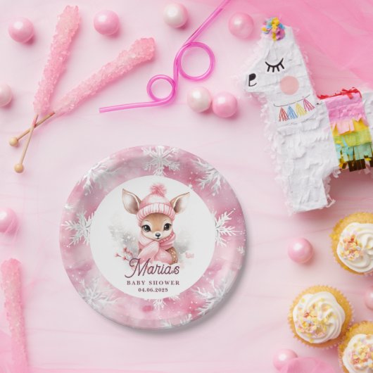 Herten Roze Winter Pet Sjaal Aangepaste Naam Meisj Papieren Bordje (Feest)