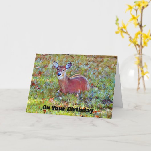 Herten rusten in Meadow Art Verjaardag Kaart (Gele Bloem)