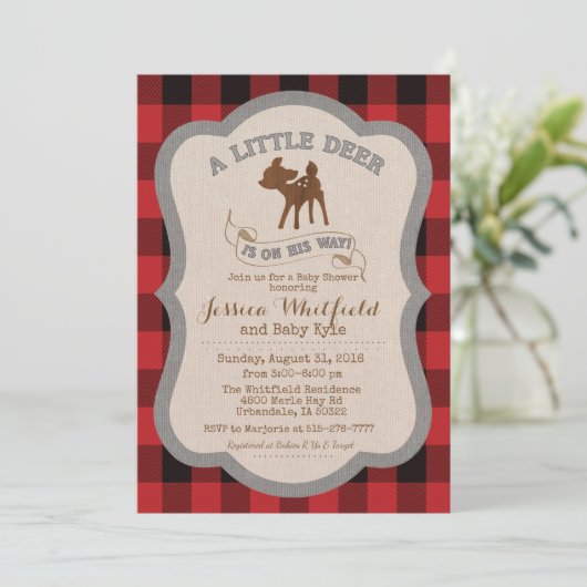 Herten rustieke Baby shower uitnodiging (Staand voorkant)