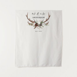 Herten rustieke botanische trouw mr en mrs script  wandkleed