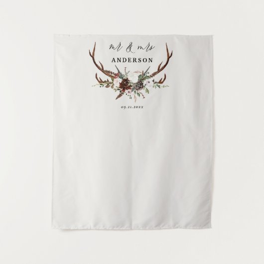Herten rustieke botanische trouw mr en mrs script  wandkleed (Voorkant)