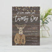 Herten rustieke houten lichten 21e verjaardag kaart (Staand voorkant)