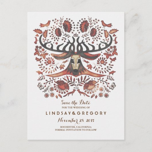 Herten Rustieke Woodland Dieren Save the Date Aankondigingskaart (Voorkant)