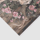 Herten schedel Waterverf Roze Bloemen Decoupage Tissuepapier (Detail)