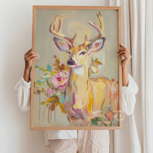 Herten Schilderen Bloemige Pastel Wandprint Poster