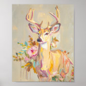 Herten Schilderen Bloemige Pastel Wandprint Poster (Voorkant)