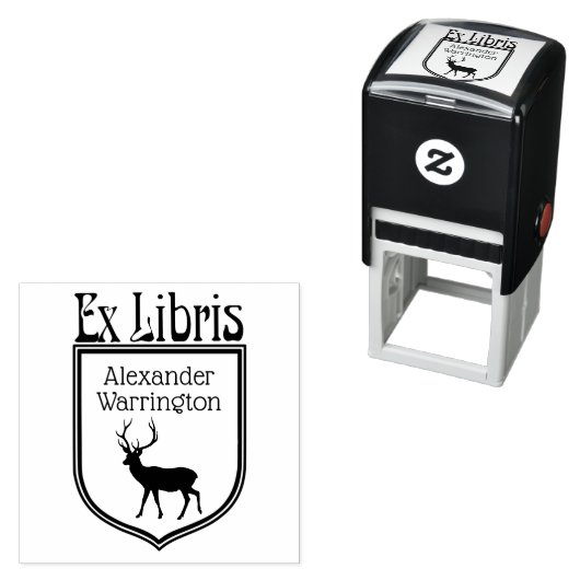 Herten Silhouet Crest Ex Libris Boeknaam Zelfinktende Stempel (In situ)