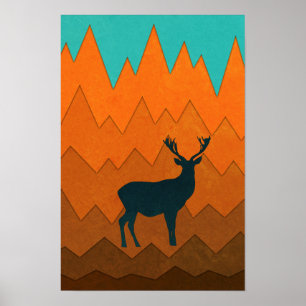 Herten silhouet Herfst Kleurrijk Abstract Poster